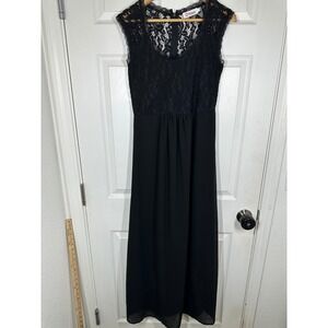 Often Maxi Dress Womens Large Black Lace Bodice Chiffon Skirt Formal Evening